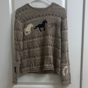 Christopher & Banks Tan Sweater with horse Design